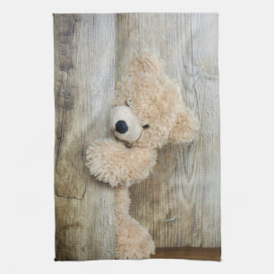 Linge De Cuisine Ours Cute Stuffé Mur Rustique En Bois