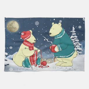Linge De Cuisine Ours de Noël Sneiges hivernales Scène de vacances