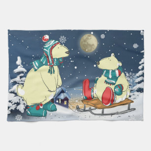 Linge De Cuisine Ours de Noël Sneiges hivernales Scène de vacances