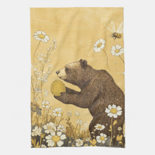 Linge De Cuisine Ours en miel dans une prairie de fleurs sauvages
