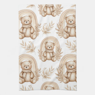 Linge De Cuisine Ours en peluche bohème arc-en-ciel floral neutre