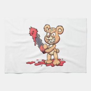 Linge De Cuisine ours en peluche maléfique tenant une tronçonneuse 