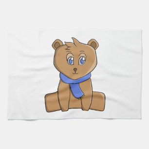 Linge De Cuisine Ours en peluche portant une écharpe bleue