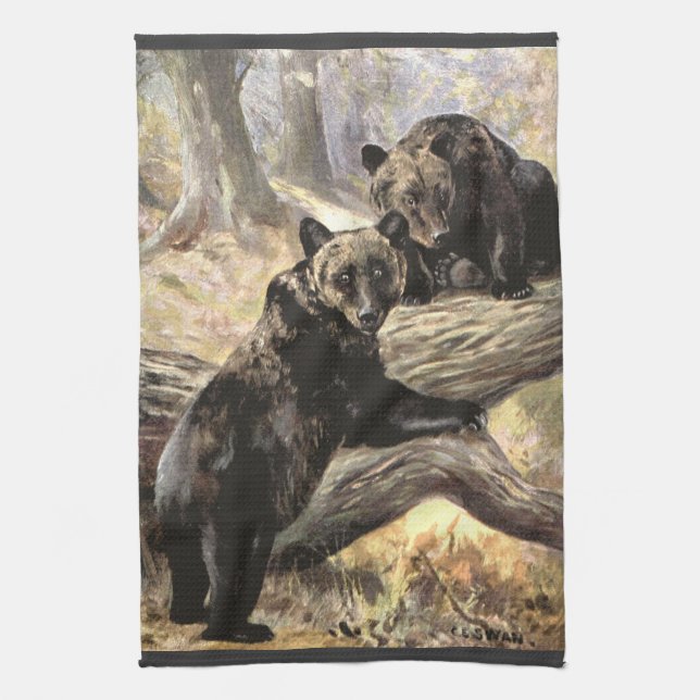 Linge De Cuisine Ours grizzlis par CE Swan, Animaux forestiers Vint (Vertical)