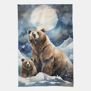 Linge De Cuisine Ours Grizzly et bébé