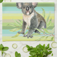 Ours Koala mignon sur vert rayé bg nom personnalis