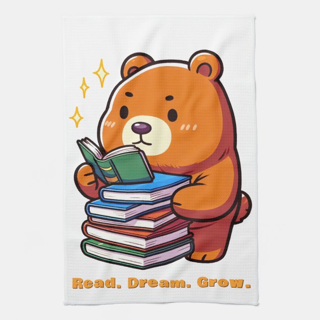Linge De Cuisine Ours lisant mignon avec livres Kawaii (Vertical)