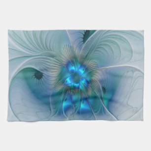 Linge De Cuisine Ovations debout, fractale abstraite bleu turquoise