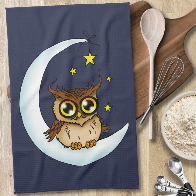 Linge De Cuisine Owl Moon Blue Cute Stars (Créateur téléchargé)