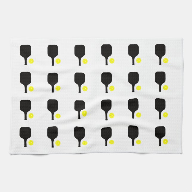 Linge De Cuisine Pagaies à billes noires et boules jaunes (Horizontal)
