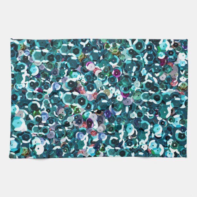 Linge De Cuisine Paillettes bleues de Faux d'Aqua pour la plage (Horizontal)