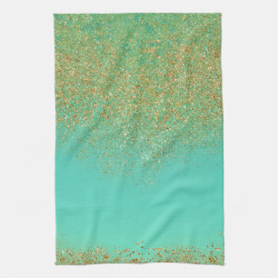 Linge De Cuisine Paillettes dorées et Aqua sarcelle Moderne Féminin