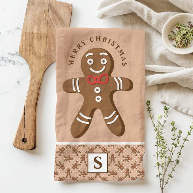 Linge De Cuisine Pain d'épices Homme Monogramme Brown Joyeux Noël (Créateur téléchargé)