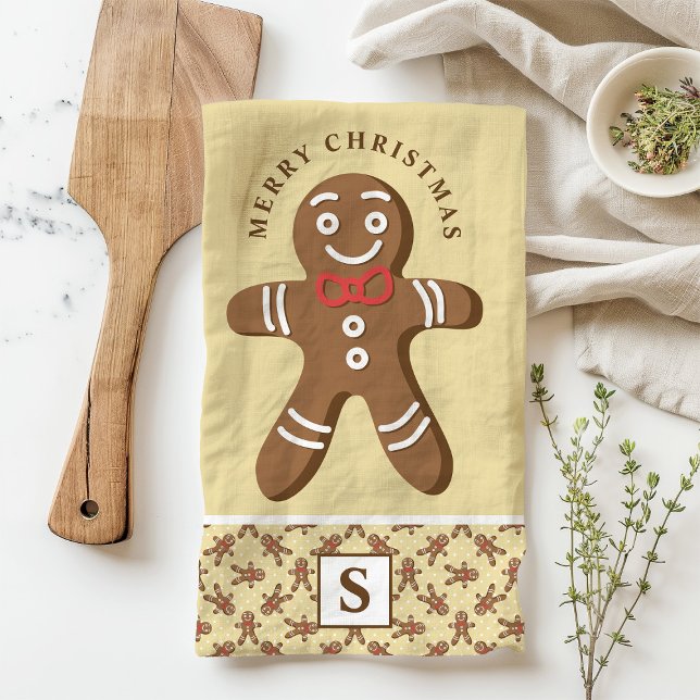 Linge De Cuisine Pain d'épices Homme Monogramme jaune Joyeux Noël (Créateur téléchargé)