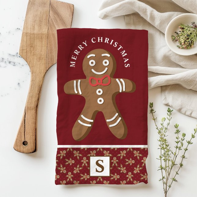 Linge De Cuisine Pain d'épices Homme Monogramme rouge Joyeux Noël (Créateur téléchargé)
