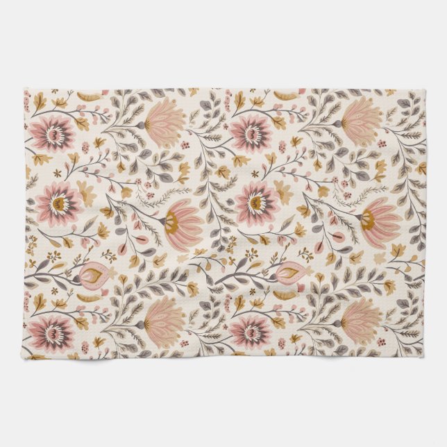 Linge De Cuisine Painted Floral Folk Art (Horizontal)