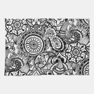 Linge De Cuisine Paisley floral noir