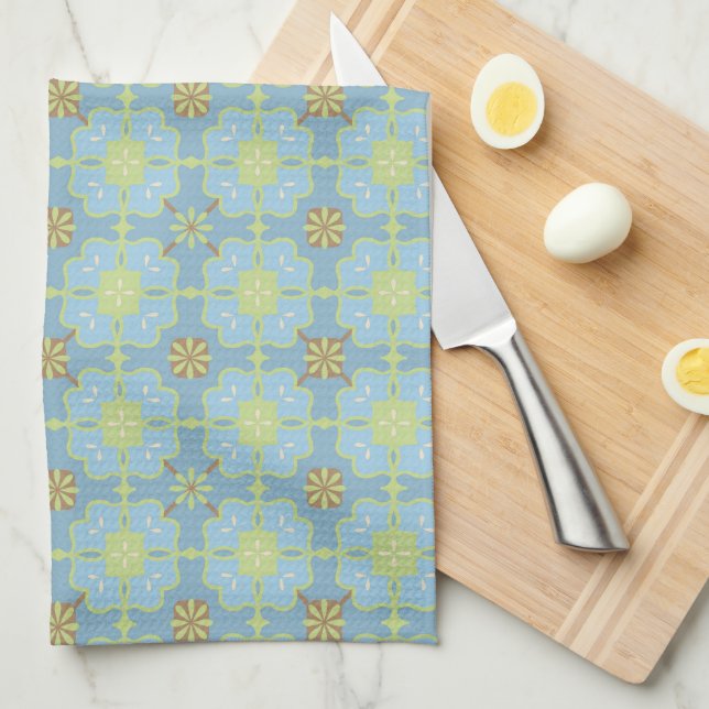 Linge De Cuisine Pale Blue Floral Carrelage Motif Plutôt (Quart Plié)