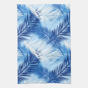 Linge De Cuisine Palm Leaf Print, Cobalt, blanc et bleu ciel