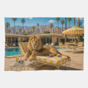 Linge De Cuisine Palm Springs 1950 Piscine Lion au repos