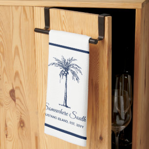 Linge De Cuisine Palmier Bleu Élégant Personnalisé