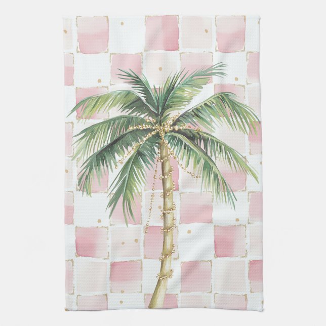 Linge De Cuisine Palmier d'or rose Carré rose (Vertical)