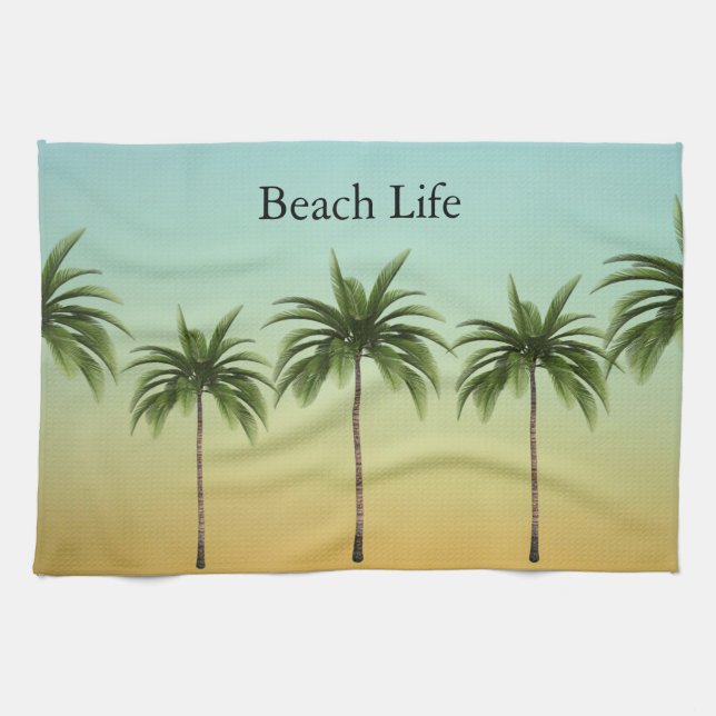 Linge De Cuisine Palmiers en rang, vie sur la plage (Horizontal)