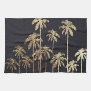 Linge De Cuisine Palmiers tropicaux d'or fascinant sur le noir