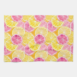 Linge De Cuisine Pamplemousse rose et rideau de douche citron