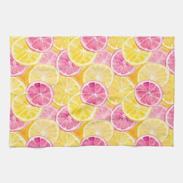 Linge De Cuisine Pamplemousse rose et rideau de douche citron (Horizontal)