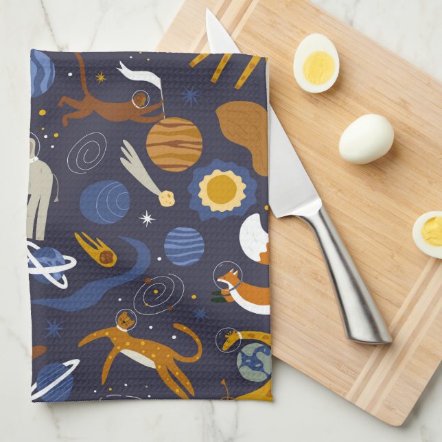 Linge De Cuisine Paño de cocina Animals Outer Space (Quart Plié)