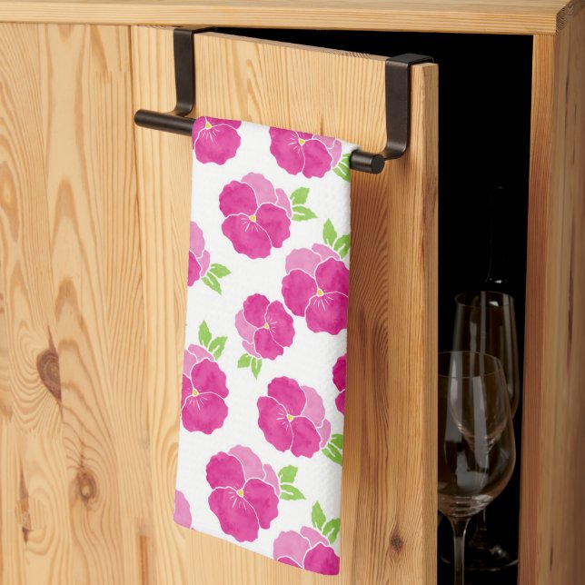 Linge De Cuisine Pansies d'aquarelle rose magenta (Pliage en tiers)