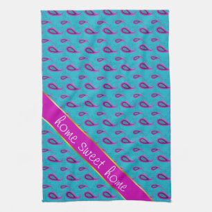 Linge De Cuisine Paon et motif magenta de Paisley