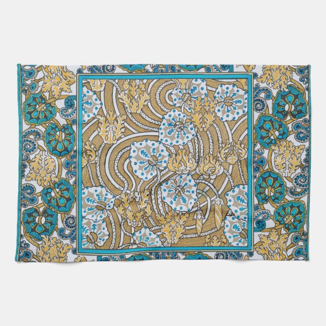 Linge De Cuisine papier peint bleu art nouveau cyclamen (Horizontal)