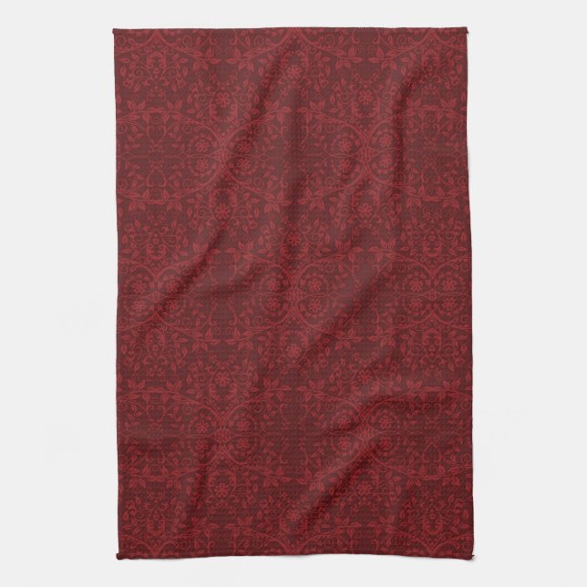 Linge De Cuisine Papier peint floral rouge détaillé (Vertical)