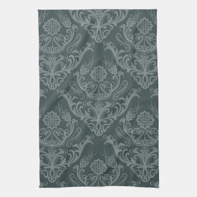 Linge De Cuisine Papier peint floral vert de luxe de damassé (Vertical)
