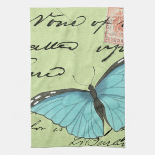 Linge De Cuisine Papillon à ailes bleues sur carte postale Turquois