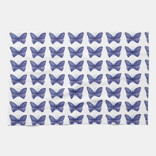 Linge De Cuisine Papillon bleu Aquarelle Tea Towa (Horizontal)