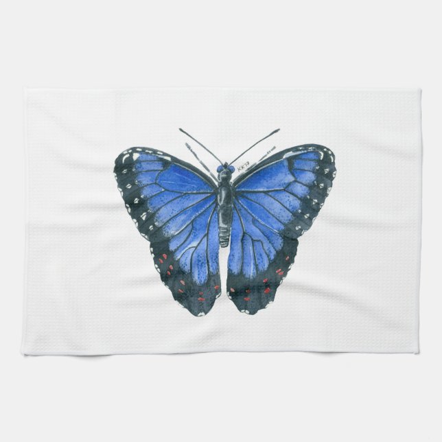 Linge De Cuisine Papillon bleu Morpho aquarelle peinture (Horizontal)