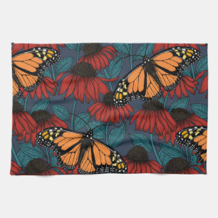 Linge De Cuisine Papillon monarque sur des fleurs rouges