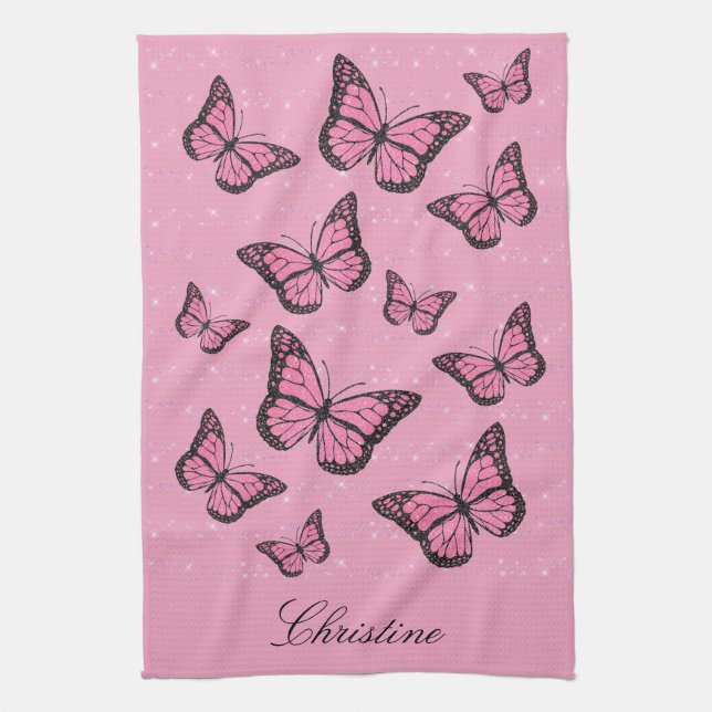 Linge De Cuisine papillon rose (Vertical)