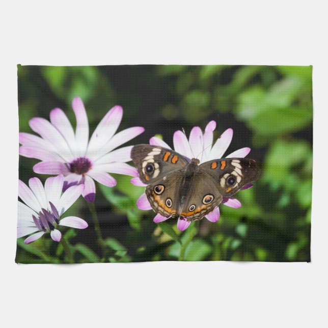 Linge De Cuisine Papillon rouge sur fleur violette (Horizontal)