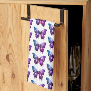 Linge De Cuisine Papillon violet et bleu Motif blanc Halloween
