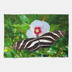 Linge De Cuisine Papillon zébrée sur un Hibiscus Red Heart