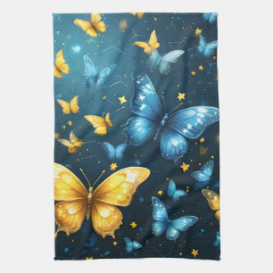 Linge De Cuisine Papillons Bleus Et Jaunes Volant,