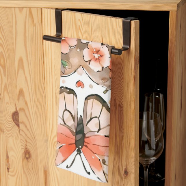 Linge De Cuisine Papillons, Coeurs et Fleurs (Pliage en tiers)