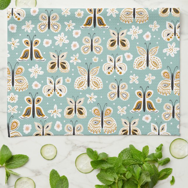 Linge De Cuisine Papillons d'art populaire rétro (Plié)