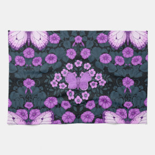 Linge De Cuisine Papillons et symétrie des fleurs, violet et bleu