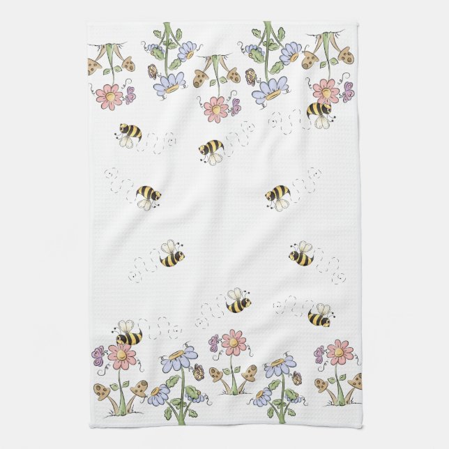 Linge De Cuisine Papillons mignons de marguerites d'abeilles d'art (Vertical)