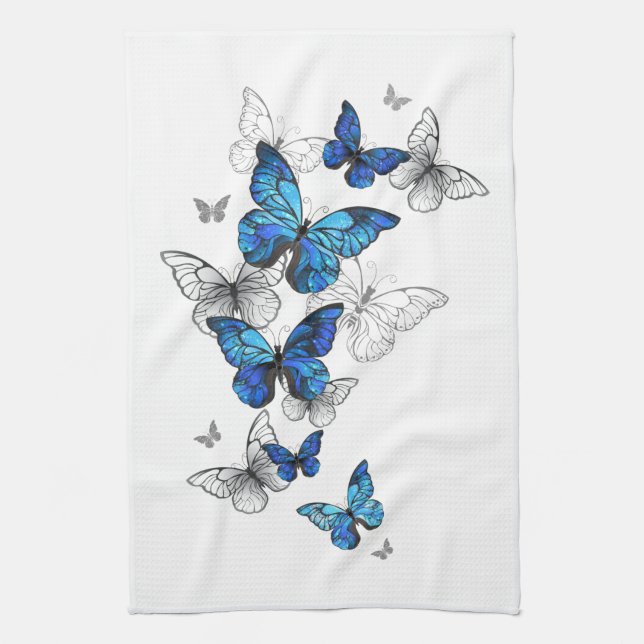 Linge De Cuisine Papillons volants bleus Morpho (Vertical)